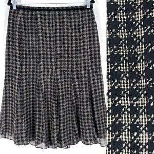 Vintage Y2K Anne Klein Silk Houndstooth Black Knee Length Skirt Size 10 Witchy
